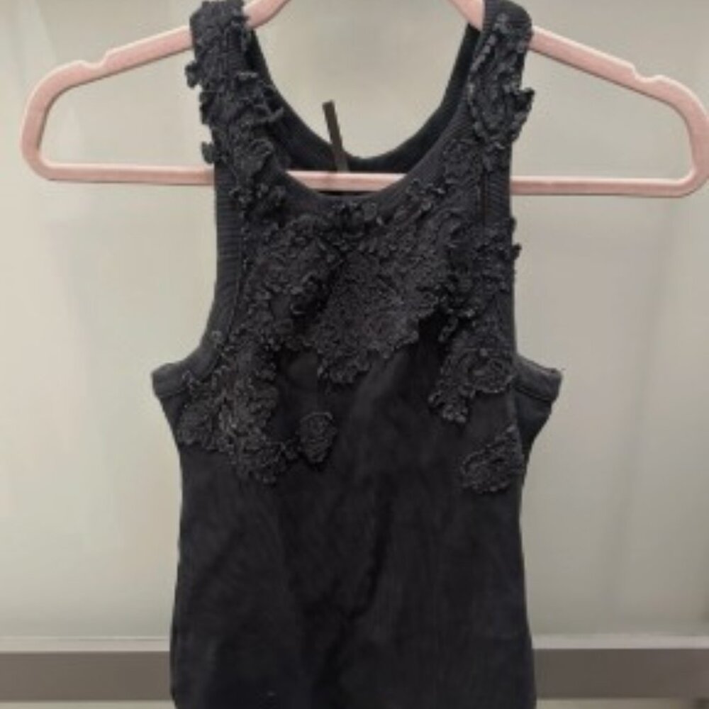 Anthropologie Black Embroidered Knit Sleeveless Tank Top Women's Size S
